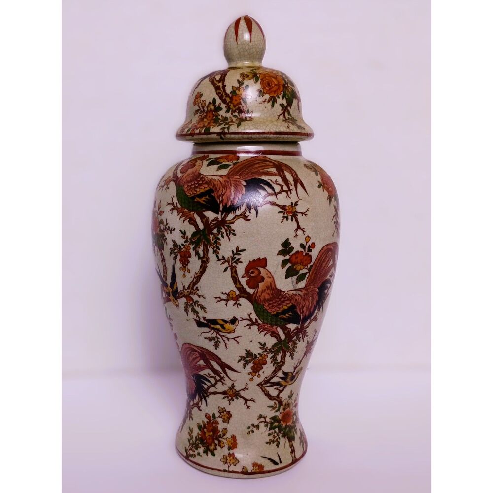 Vintage Mid Century Chinese Famille Rose Porcelain Ginger Jar or Temple Jar